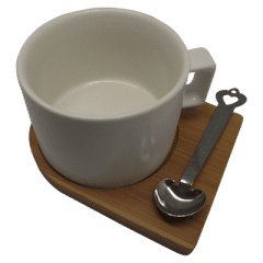 Mug Set with Wooden Saucer & Spoon